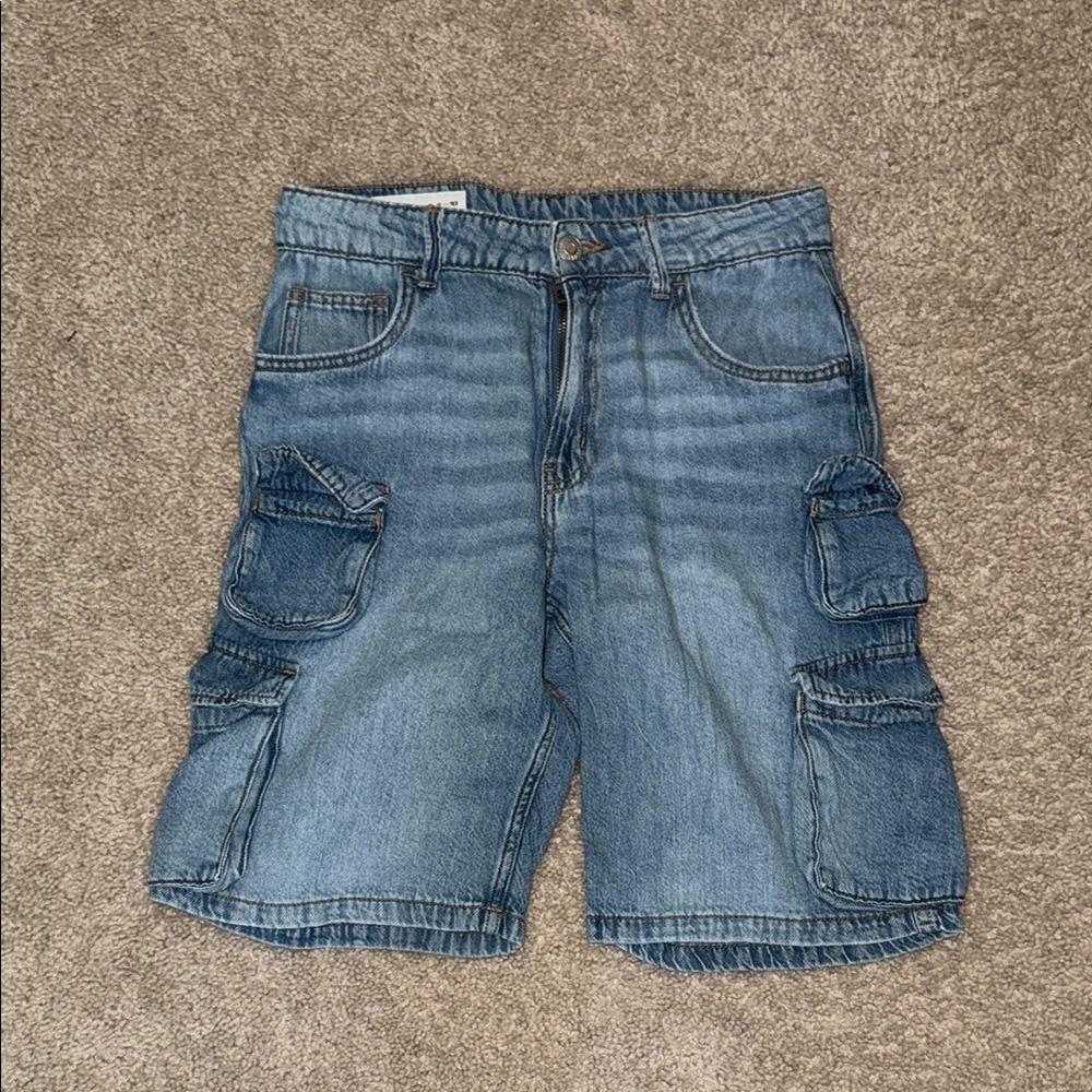 Kids Blue Denim Cargo Shorts